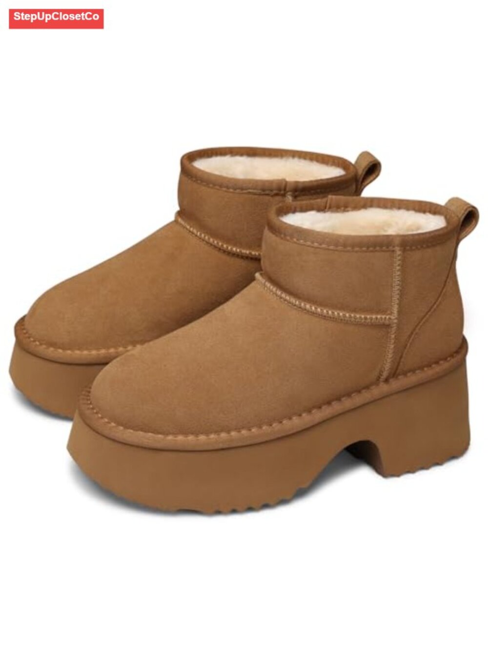 Womens Genuine Suede Leather Ankle Snow Boots Platform Faux Fur Lined